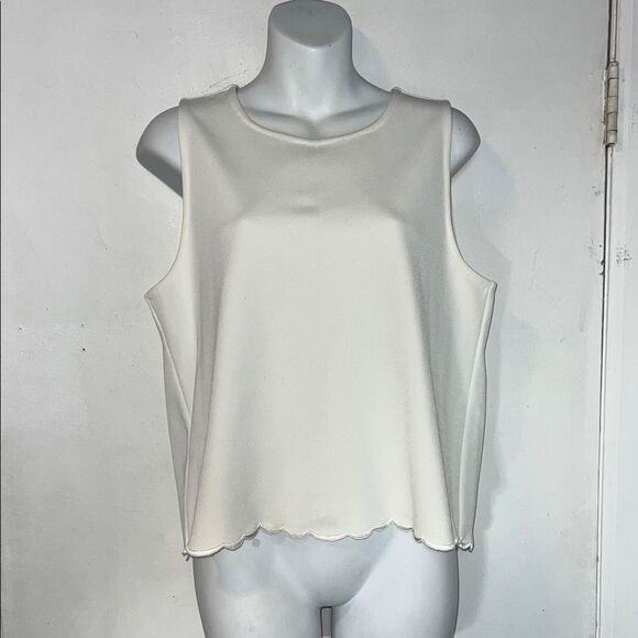 ANN TAYLOR Off White Scalloped Hem Sleeveless Top-M - Picture 2 of 7